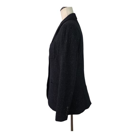 Talbots Black White Fleck Wool Silk Blend Blazer Jacket Coat Pockets Size 4 - Picture 2 of 6